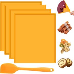6 PCS 14" x 14" Trays Silicone Dehydrator Sheets,Avkast Fruit Leather Trays with Edge Compatible with Excalibur,Non-stick Square Dehydrator Trays for Liquid Meat Vegetables with Spatula - Brown