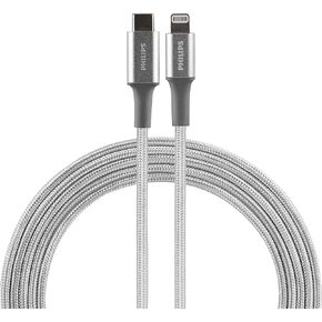 Philips USB-C to Lightning 6 Ft. Cable, Premium Braided Cord, Fast Charge, Durable, MFi Certified, Compatible with iPhone 12/11 Pro/X/8/8 Plus, iPad, Airpods, DLC4206LTS1/27