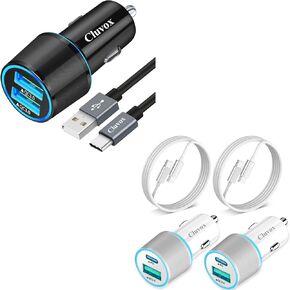 36W Fast USB Car Charger+2 Pack 38W USB C Car Charger Rapid Charging Compatible for Samsung A Series/S Series/iPhone 15 Series with 3 Pack 3.3ft Type C Cable