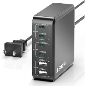 MSTJRY Charging Station for Multiple Devices : 130W 6 Port GaN Fast USB C Charger Station, Compact Multi Port PD 65W 45W Charger for MacBook Pro/Air/iPad iPhone 16 15/14/13/Pro Max/Galaxy