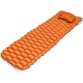 Mountain Tech Camping Sleeping Pad with Inflatable Pillow, Honeycomb Design, Orange