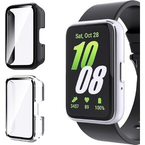 [2 Pack for Samsung Galaxy Fit 3 Watch Case with Tempered Glass Screen Protector,[Anti-Drop] [Anti-Scratch] Slim Thin Hard PC Frame Face Cover,Shockproof & Non-Slip Watch Cover