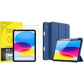 JETech iPad (A16) 11th/10th Generation (2025/2022) Screen Protector and Case with Pencil Holder Bundle