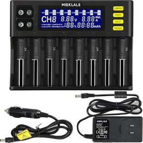 18650 Battery Charger,MIEKLALE Intelligent USB 8 Slot Quick with LCD Display Battery Charger for Ni-MH Ni-Cd AA AAA Li-ion LiFePO4 IMR 10440 14500 16340 RCR123A 26650