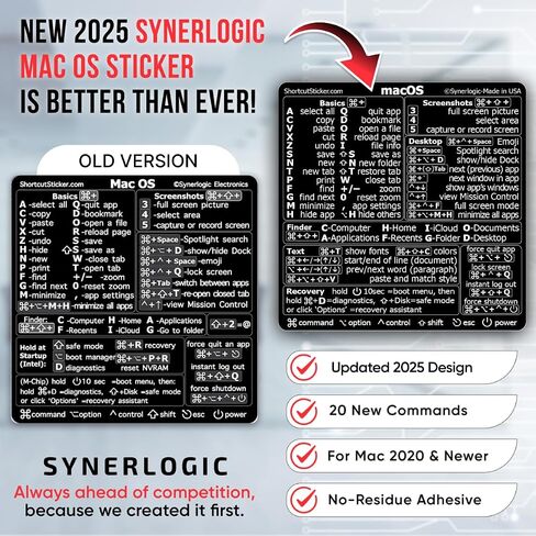 Synerlogic (2pcs) Mac OS Shortcuts Sticker for Air/Pro | Keyboard Stickers for macOS | Laminated Vinyl MacBook Cheatsheet | MacBook Shortcuts 2026 (Buffalo Plaid/2pk) in Kuwait