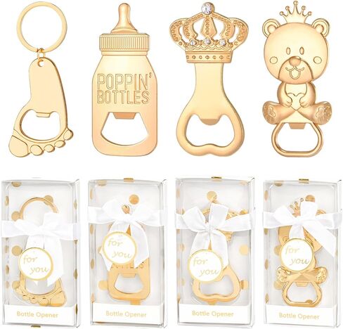 24 Pcs Baby Bottle Opener, Popping Boy Bear Footprint Keychain Bottle Openers with Blue Gift Box, Baby Shower Party Favors for Guests, Wedding Return Gift Souvenirs Theme Decoration Supplies in Kuwait