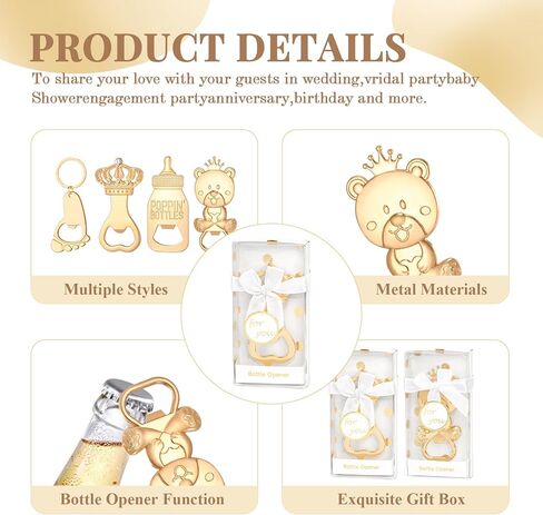 24 Pcs Baby Bottle Opener, Popping Boy Bear Footprint Keychain Bottle Openers with Blue Gift Box, Baby Shower Party Favors for Guests, Wedding Return Gift Souvenirs Theme Decoration Supplies in Kuwait