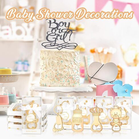 24 Pcs Baby Bottle Opener, Popping Boy Bear Footprint Keychain Bottle Openers with Blue Gift Box, Baby Shower Party Favors for Guests, Wedding Return Gift Souvenirs Theme Decoration Supplies in Kuwait