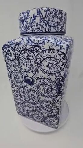 14" Classic Blue and White Porcelain Floral Temple Ginger Jar Vase, China Ming Style, Double Happiness, Chinoiserie Vase, Hexagonal Jar in Saudi Arabia