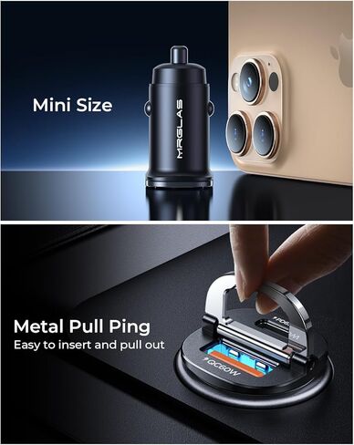 MRGLAS [PD65W & QC60W] USB C Car Charger Fast Charging,[Pull Ring Design][All Metal] Cigarette Lighter Car Charger,Dual Port for 15 14 Pro Max Plus iPad Samsung MacBook in Saudi Arabia