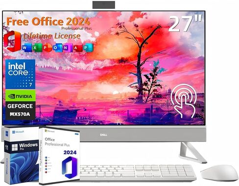 Dell Inspiron 7730 27" Touchscreen All in One Desktop Computer, Intel 10-Core 7 150U, NVIDIA GeForce MX570A, 64 GB RAM, 2 TB SSD, Wi-Fi 6E, Win 11 Pro, Office 2024 Pro Lifetime, Wireless KB and Mouse in Saudi Arabia