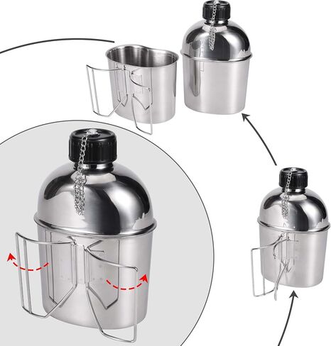Goetland Stainless Steel WWII US Army Canteen Water Bottle Military Canteen Kit 1QT with 0.5QT Cup Nylon Pouch G.I. in Kuwait