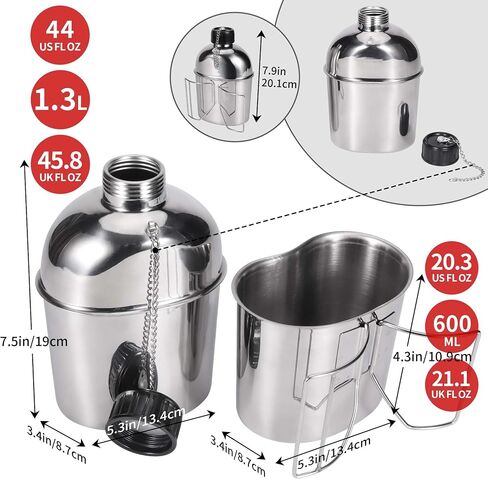 Goetland Stainless Steel WWII US Army Canteen Water Bottle Military Canteen Kit 1QT with 0.5QT Cup Nylon Pouch G.I. in Kuwait