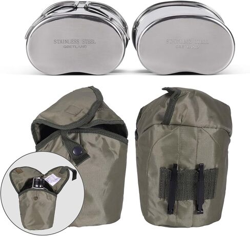 Goetland Stainless Steel WWII US Army Canteen Water Bottle Military Canteen Kit 1QT with 0.5QT Cup Nylon Pouch G.I. in Kuwait