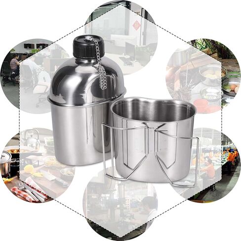 Goetland Stainless Steel WWII US Army Canteen Water Bottle Military Canteen Kit 1QT with 0.5QT Cup Nylon Pouch G.I. in Kuwait