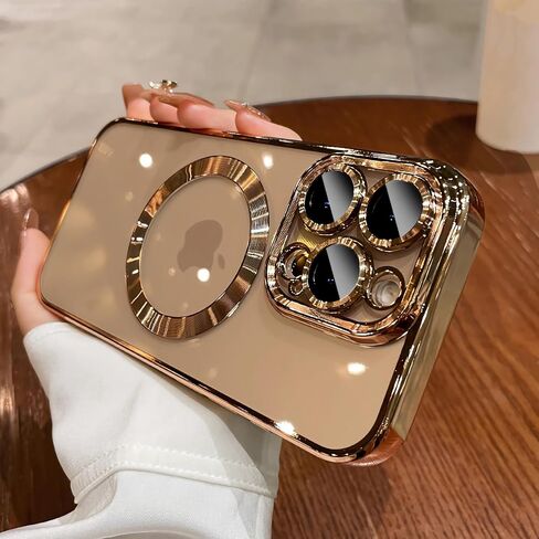LXK Magnetic Case for iPhone 16 Pro Max 6.9" Compatible with MagSafe, Military-Grade Protection, with Camera Protector, Clear Scratch-Resistant Back Cover for iPhone 16 Pro Max - Gold in Saudi Arabia