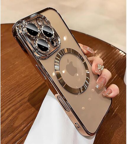LXK Magnetic Case for iPhone 16 Pro Max 6.9" Compatible with MagSafe, Military-Grade Protection, with Camera Protector, Clear Scratch-Resistant Back Cover for iPhone 16 Pro Max - Gold in Saudi Arabia