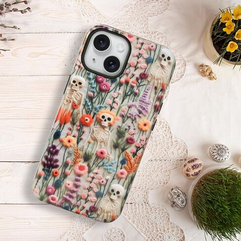 Halloween Cases for iPhone 15 Plus, Cute Kawaii Skeleton Floral Phone Cover Protective Shockproof Phone Case Skull in Kuwait