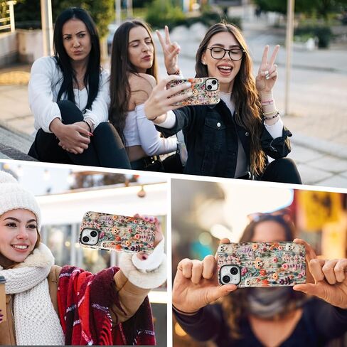Halloween Cases for iPhone 15 Plus, Cute Kawaii Skeleton Floral Phone Cover Protective Shockproof Phone Case Skull in Kuwait