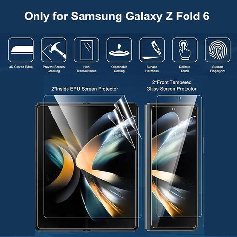 Screen Protector for Samsung Galaxy Z Fold 6 5G, 2 Pack Front Tempered Glass Saver with 2 Pack Inner Soft Flexible TPU Film, Anti Shatter, Case Friendly, Bubble Free, Anti-Scratch in Saudi Arabia