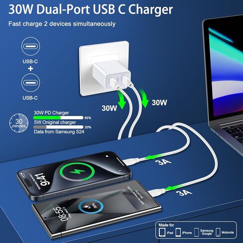 Samsung Super Fast Charger Cable for Samsung Galaxy A36 A56 A26 A16 5G S24 FE Ultra A15 A35 A25 Fold 6 30W 2 Port Samsung USB C Wall Charger Block Android Phone 6FT Samsung Charger Fast Charging Cord in Kuwait