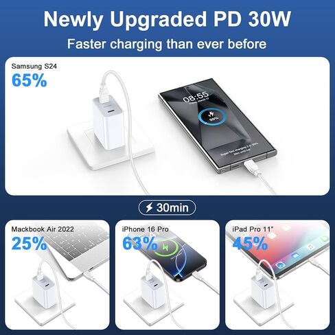 Samsung Super Fast Charger Cable for Samsung Galaxy A36 A56 A26 A16 5G S24 FE Ultra A15 A35 A25 Fold 6 30W 2 Port Samsung USB C Wall Charger Block Android Phone 6FT Samsung Charger Fast Charging Cord in Kuwait