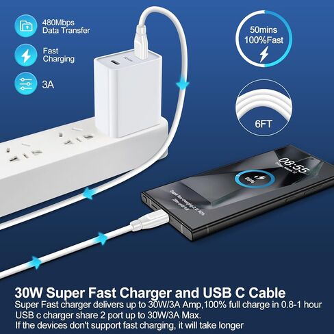 Samsung Super Fast Charger Cable for Samsung Galaxy A36 A56 A26 A16 5G S24 FE Ultra A15 A35 A25 Fold 6 30W 2 Port Samsung USB C Wall Charger Block Android Phone 6FT Samsung Charger Fast Charging Cord in Kuwait