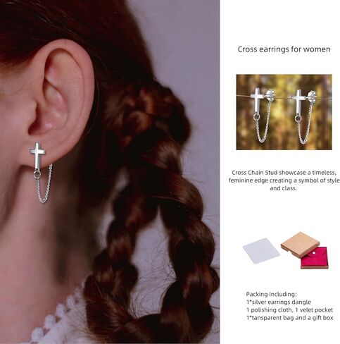 925 الفضة الاسترليني سلسلة تتدلى الأقراط شريط أقراط للنساء الفتيات الحد الأدنى شريط سلسلة مزدوجة أقراط مجوهرات هدايا لعيد الميلاد عيد ميلاد in Kuwait