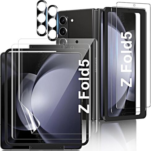 [2Set 6PCS] QUESPLE for Galaxy Z Fold 5 Screen Protector, Inner Screen Flexible TPU Film + Back Screen Protector Tempered Glass + Camera Lens Protector, HD Clear Anti-Scratch [Case Friendly] [Bubble Free] for Samsung Galaxy Z Fold 5 5G in Kuwait