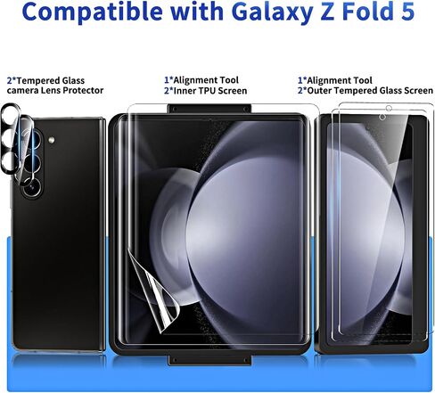[2Set 6PCS] QUESPLE for Galaxy Z Fold 5 Screen Protector, Inner Screen Flexible TPU Film + Back Screen Protector Tempered Glass + Camera Lens Protector, HD Clear Anti-Scratch [Case Friendly] [Bubble Free] for Samsung Galaxy Z Fold 5 5G in Kuwait