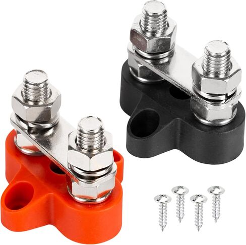 BlueStars 2 Packs Bus Bar 12-48V DC 180A, 12 Terminal Power Distribution Block with 32 Wire Lugs - Battery Junction Post for Car Golf Cart RV Boat Solar Cell - Positive & Negative, Stainless Steel in Saudi Arabia