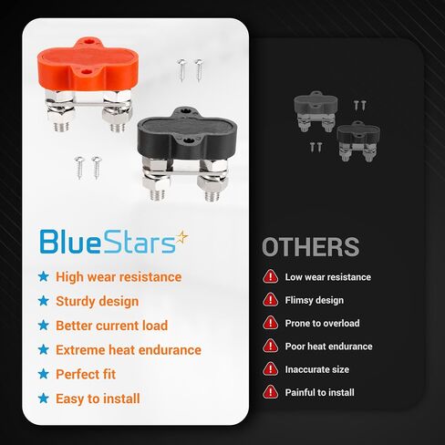 BlueStars 2 Packs Bus Bar 12-48V DC 180A, 12 Terminal Power Distribution Block with 32 Wire Lugs - Battery Junction Post for Car Golf Cart RV Boat Solar Cell - Positive & Negative, Stainless Steel in Saudi Arabia