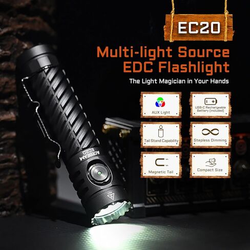 Acebeam EC20 2800 Lumens High Lumens Multi Light Source EDC مصباح يدوي قابلة لإعادة الشحن ، ومصباح LED بدون خطوة ، 3 أوضاع 9 مستويات السطوع ، ضوء فلاش جيب صغير متعدد الاستخدامات للتخييم ، المنزل in Kuwait