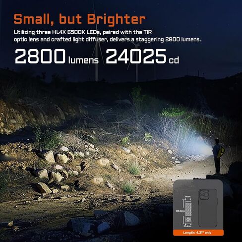 Acebeam EC20 2800 Lumens High Lumens Multi Light Source EDC مصباح يدوي قابلة لإعادة الشحن ، ومصباح LED بدون خطوة ، 3 أوضاع 9 مستويات السطوع ، ضوء فلاش جيب صغير متعدد الاستخدامات للتخييم ، المنزل in Kuwait