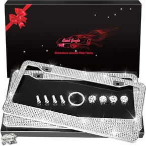 Lord Eagle License Plate Frames with GiftBox and 7 Shiny Crystal Rows,Over 1050 pcs 14 Facets SS16 Finest Handcrafted Luxury (AB Colorful Rhinestones)2 Pack