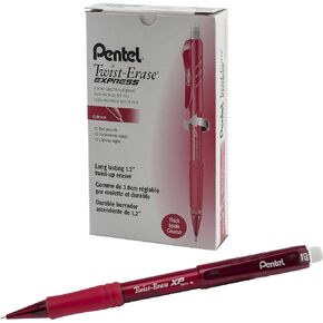 Pentel Twist-Erase EXPRESS Mechanical Pencil 0.9mm, Red Barrel, Box of 12 (QE419B)