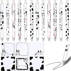 Sabary 18 Pieces Cow Print Stuff, 12 Cow Pens and 300 Sheets Notes with 5 Styles, Black Ink Gel Pens for Women Office School Supplies