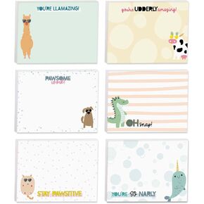 Cute Animal Pun Sticky Note Pads / 4" x 3" Clever Sticky Notes/Set of 6 Pads / 50 Sheets Per Pad/Trendy Gift Idea/Made in The USA