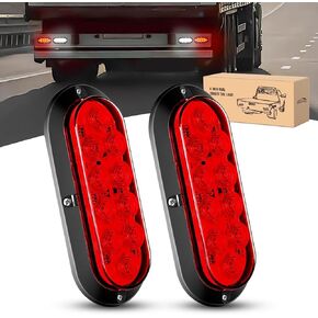 GOOACC 6Inch Oval LED Tail Light 2PCS Red 10LED Brake Stop Turn Signals Lights Surface Mount IP67 Waterproof for Trailer Truck RV Tractor Lorry Camper Van, 2 Years Warranty