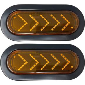 6 Inch Amber 45 LED Sequential Arrow Pointing Turn Trailer Tail Light Oval Semi Truck Park Signal Lights [IP67] RV DOT Certified Taillight Grommet + Plugs Kit [2 Pack]