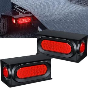WoneNice 2PCS Steel Trailer Light Frames/Boxes Kit, Including 6 Inch Oval LED Stop/Tail Lights and 2 Inch Round LED Side Marker Lights w/Wires Connectors and Grommet