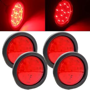 4 PCS Red Round 4 Inch Trailer Tail Lights for Truck with Sealed Flush Mount Grommet Plug Connector, 12 LED 12V IP65 Waterproof Stop Brake Turn Lights for RV Tractor Van Pickup UTV