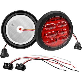 WFPOWER 12V 24V 4 inch Red Trailer Lights with 2pcs Standard 3-Pin Plug,2pcs Rear Tail Brake Stop Signal Light for RV Trailer Lorry Truck Automotive-Red Light, IP67 Tail Light Flush Mount