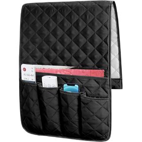 FYY Sofa Armrest Organizer - Remote Control Holder Non-Slip Black Armchair Caddy for Couch Recliner with 5 Pockets for Magazine, Remote control, Tablet, Phone, iPad, Books, Glasses