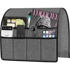 Ntomtuex Armchair Caddy Remote Control Holder for Couch Recliner, Armrest Pocket Organizer for Couch Arm Chair with 7 Pocket for Magazines, Eyeglass, ipad, Phone, Dark Grey
