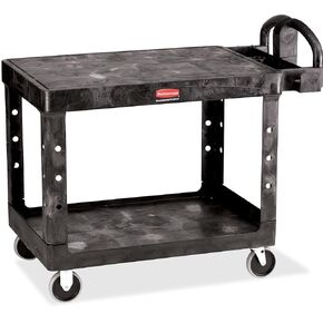 Rubbermaid Commercial Products Utility Cart with Two Shelves, 500 Pound Capacity, Small, Ergonomic Handle, Capacity, for Warehouse/Garage/Cleaning/Manufacturing