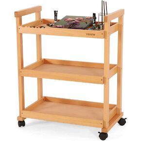 VISWIN 37" H Art Cart Storage Organizer 3-Tier, Solid Beech Wood Rolling Utility Cart with Caster Wheels, Multifunctional Art Supplies Storage Cart Organizer, Trolley for Studio, Classroom, Kitchen
