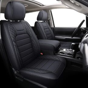 LUCKYMAN CLUB Tundra Seat Covers D05-T2, Fit 2007-2021 Tundra Pickup Trucks Crew/Crewmax/Extended/Double/Regular Cab with Water Proof Faux Leather(Front Pair 2007-2021, Black 2pcs)