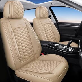 Beige Car Seat Covers Front Seat,Leather Seat Covers for Cars,Automotive Seat Protector with Storage Pockets,Anti-Slip Universal Seat Cover for Most Sedans SUV Pick-up Truck (Beige)