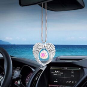 Car Rear View Mirror Hanging Accessories, Angel Wings with K9 Crystal Ball Charm for Your Car Decoration, Beautiful Exquisite Car Hanging Ornament, Gift for Men and Women (Silver)